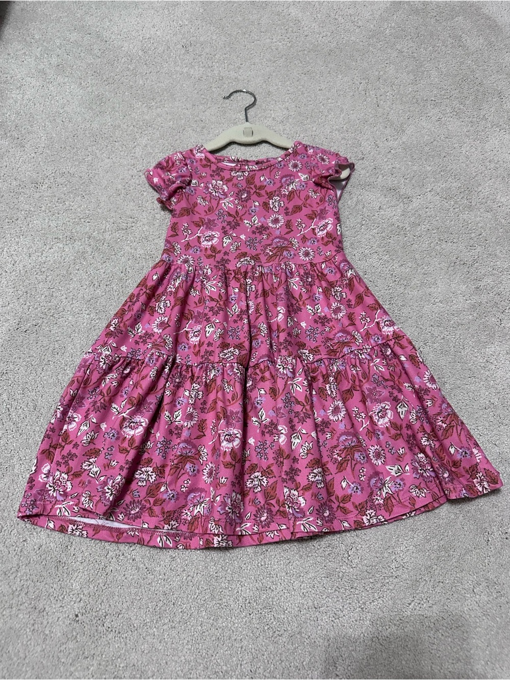 btween Pink Floral Tiered Cotton Dress